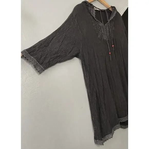 Beach by Exist Gauze Cover Up Dress Size XL Black Whimsigoth Hoodie Tunic Grunge - Picture 2 of 11